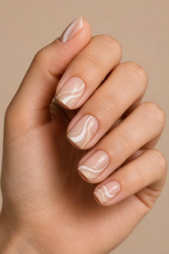 Nude Swirl Square Nails