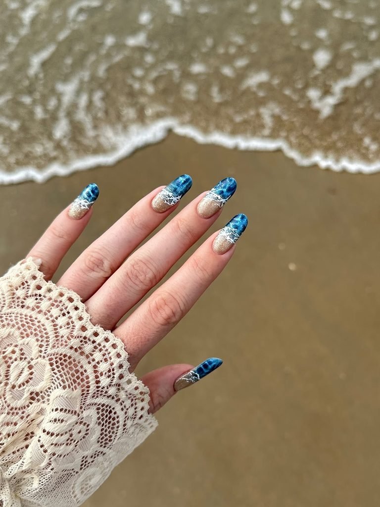 Ocean Wave Blue Nails