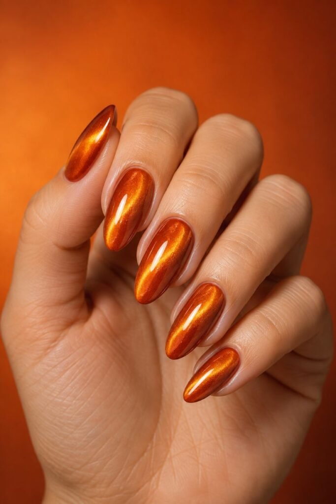 Orange Cat Eye Nails