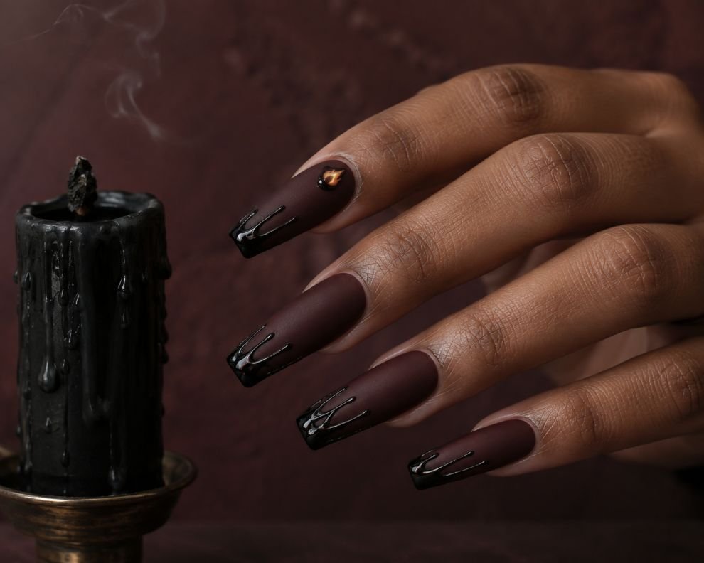 Oxblood Candle Wax Drip Nails
