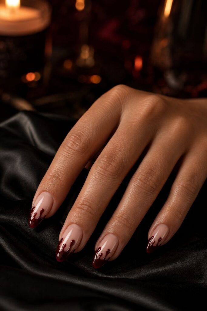 Oxblood Drips on Barely There Nude
