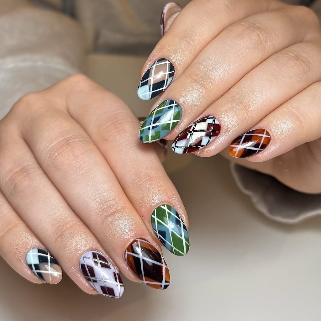 Pastel Argyle Velvet Nails