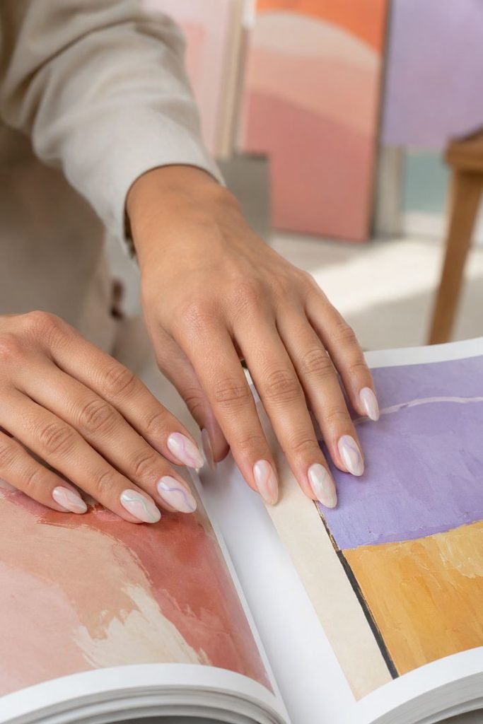 Pastel Wavy-Line Nails