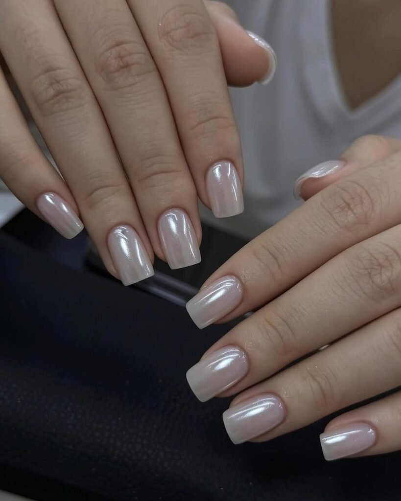 Pearl Chrome Square Nails