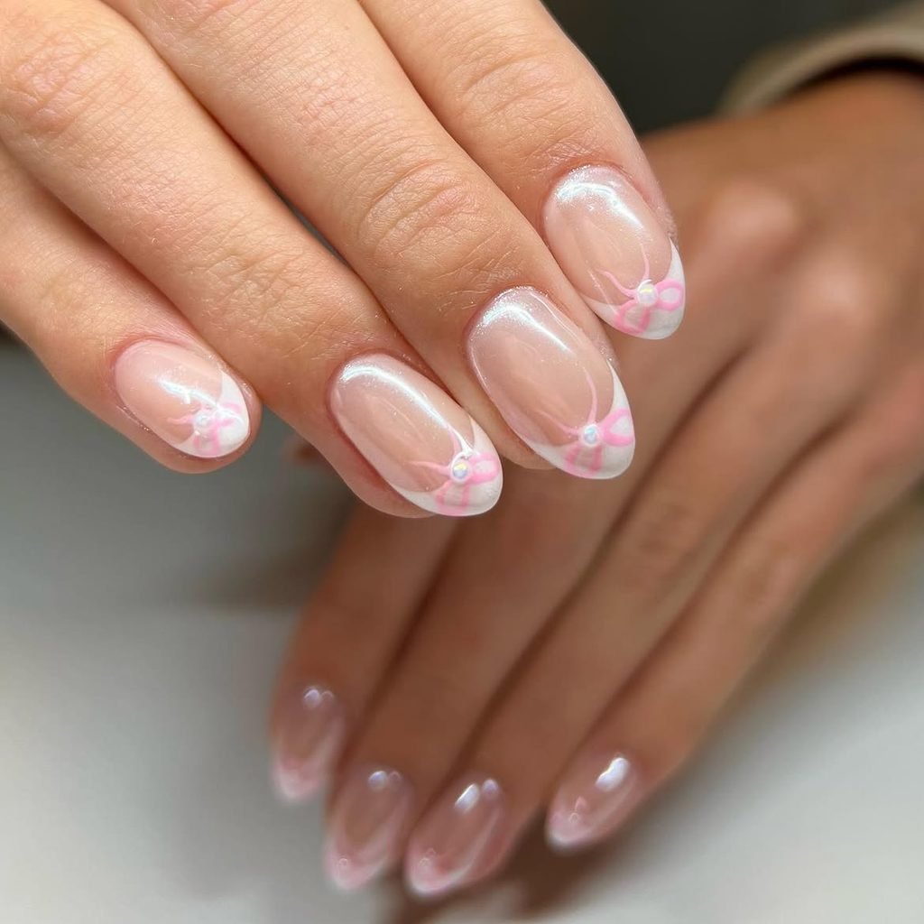 Pearl French Tips With Miniature Bows