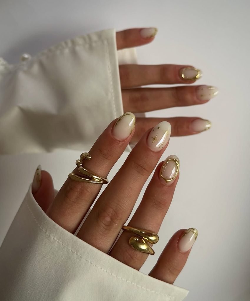 Pearl Gold Foil Nails