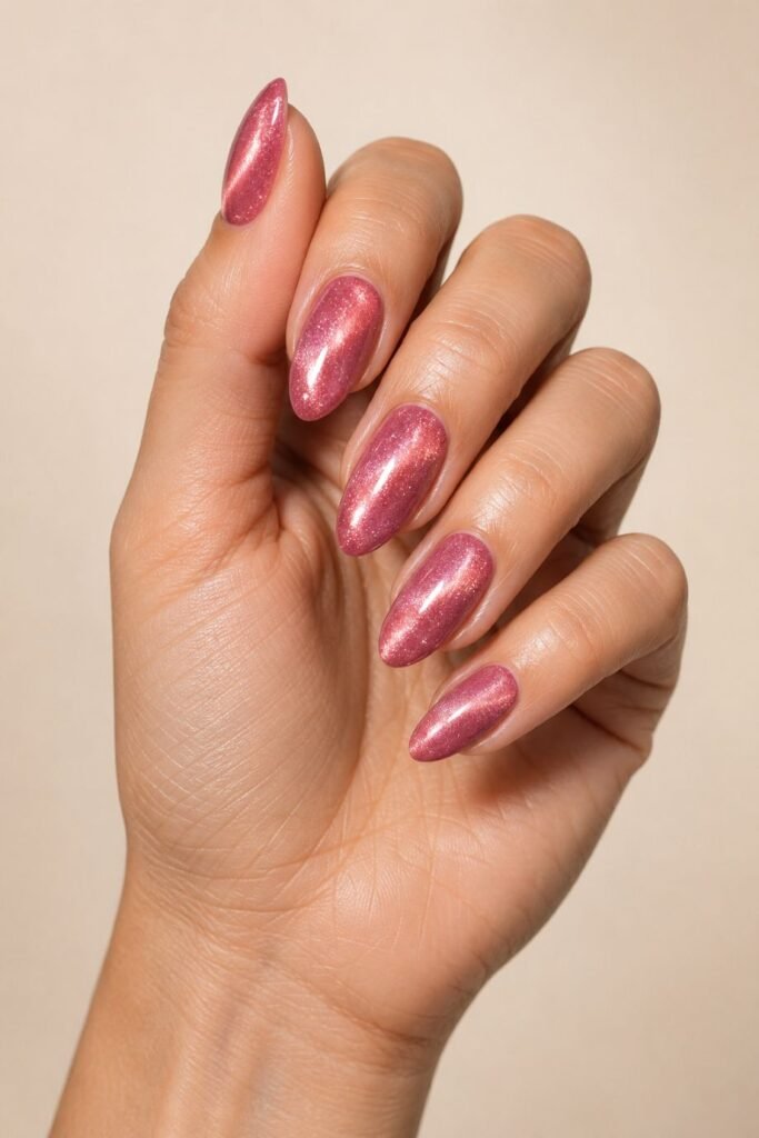 Pink Cat Eye Glitter Nails