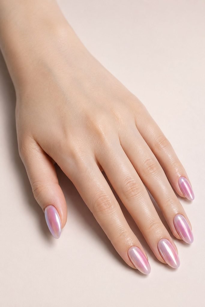 Pink Chrome Blush Nails