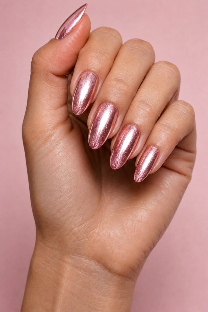 Pink Chrome Glitter Nails
