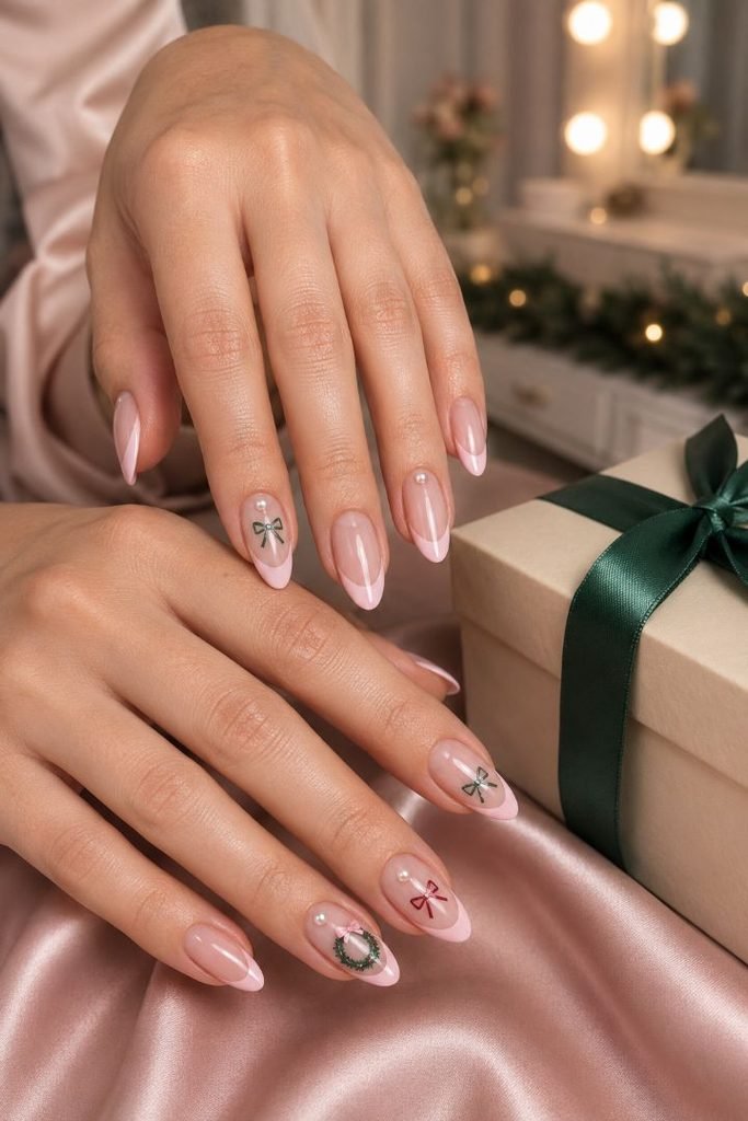 Pink Coquette Christmas Nails