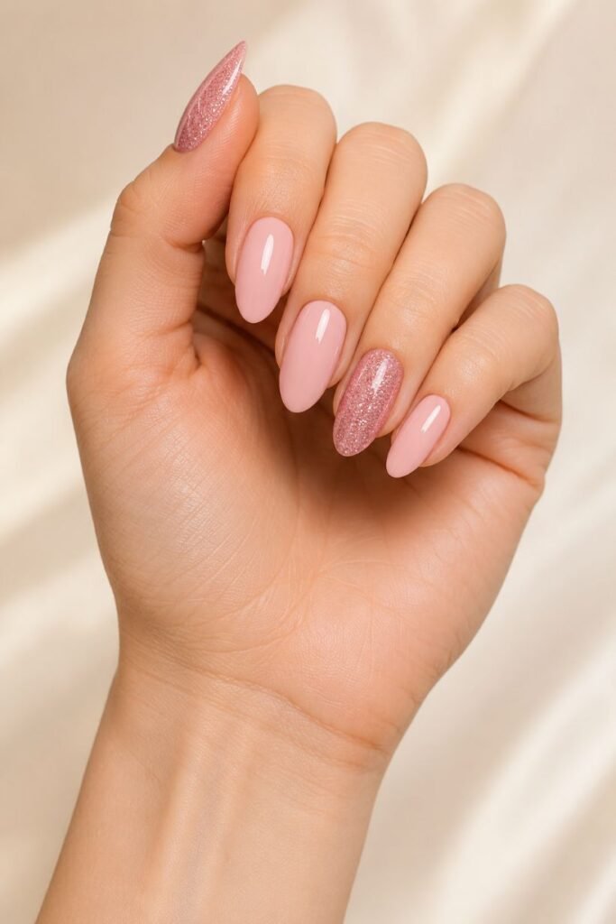 Pink Glitter Accent Nails