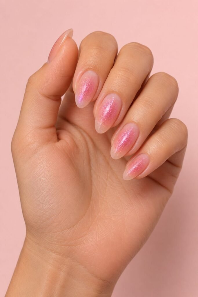 Pink Glitter Aura Nails