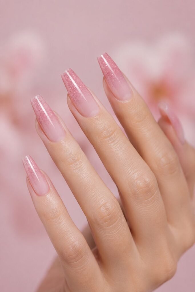 Pink Glitter Ombré Coffin Nails
