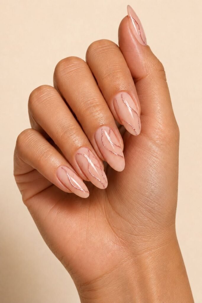 Pink Glitter Swirl Nails