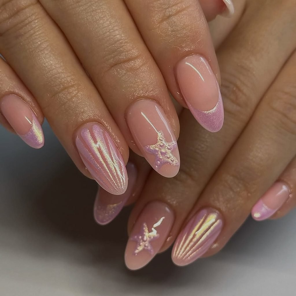 Pink Seashell Chrome Nails