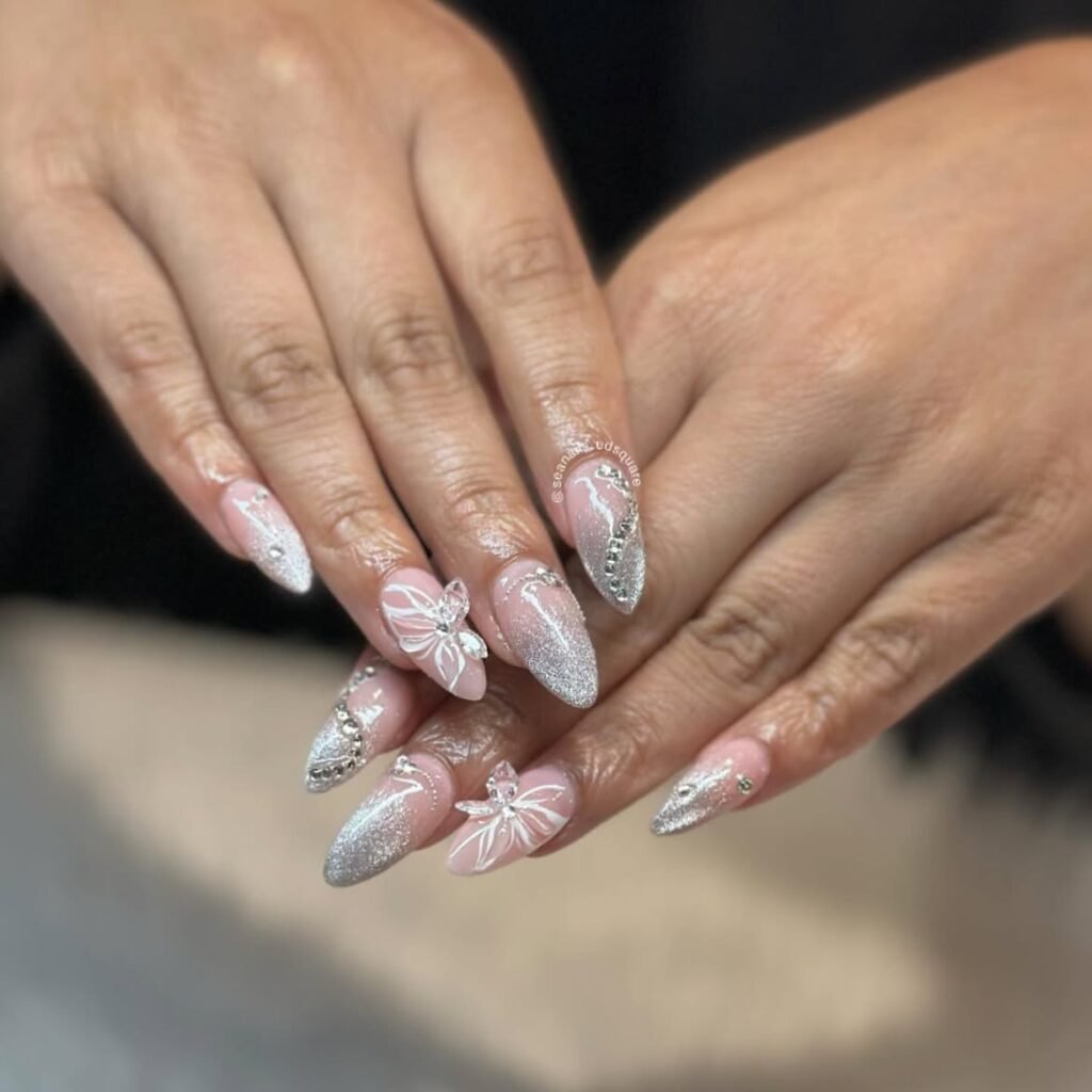 Pink and Silver Ombre Cat Eye Nails