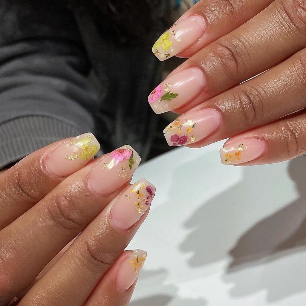Pressed Wildflower Clear-Tip Nails