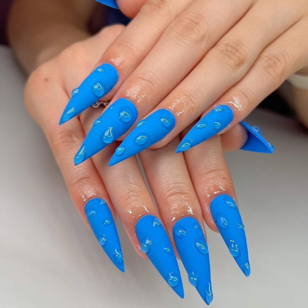 Rainy-Day Blue Droplet Nails