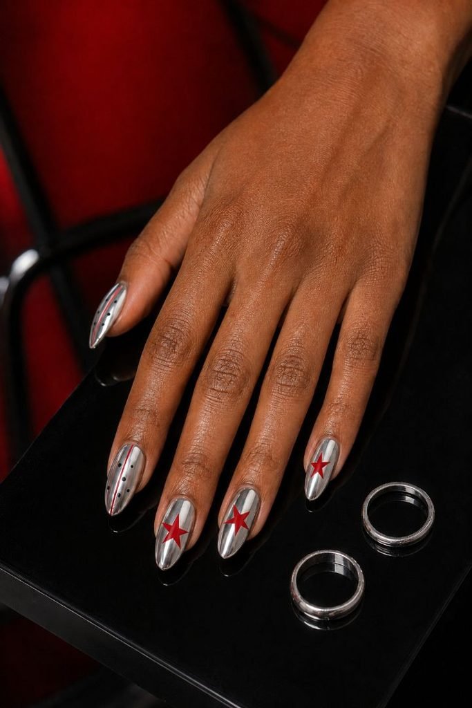 Red Stars on Silver Chrome
