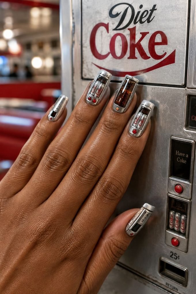 Retro Diet Coke Vending Machine Nails