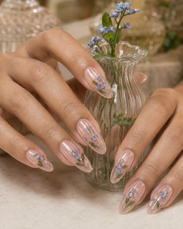 Ribbed-Glass Floral Nails