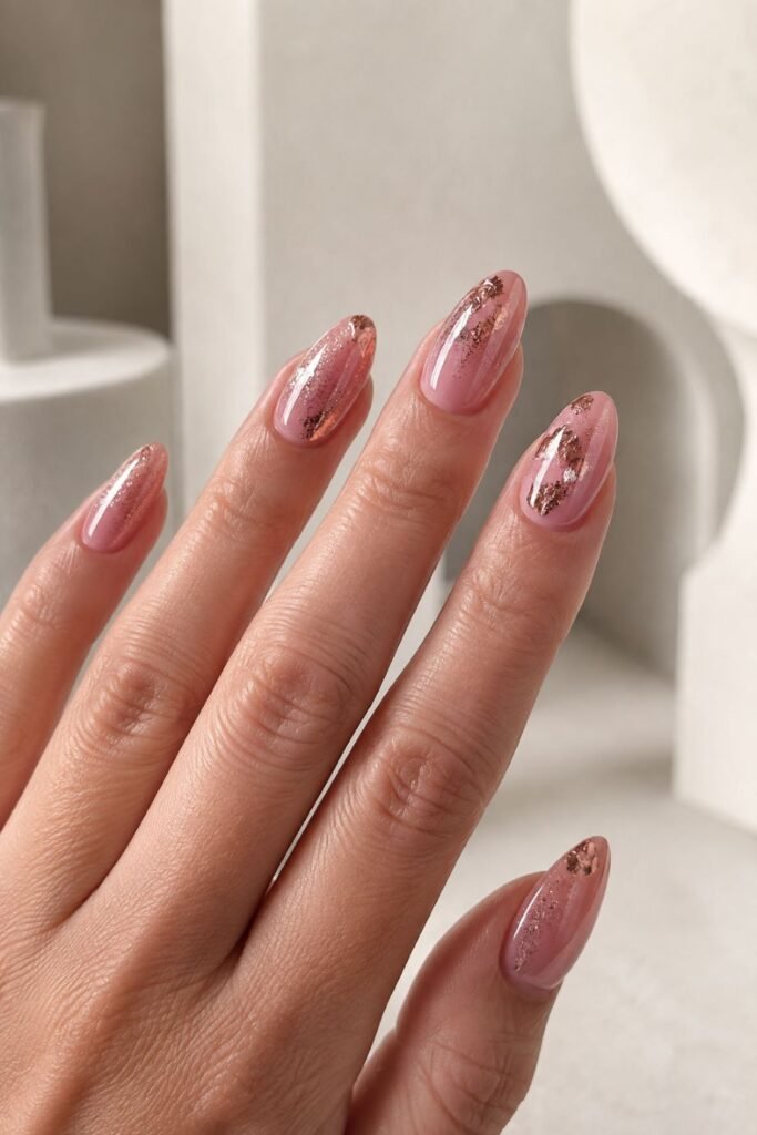  Rose Pink Foil Glitter Nails