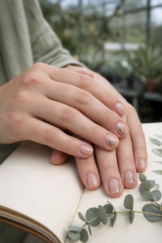 Sage Leaf Line-Art Nails