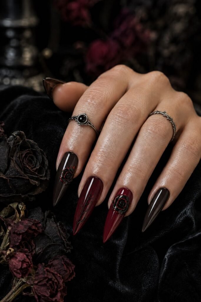Sculpted Black Roses and Oxblood