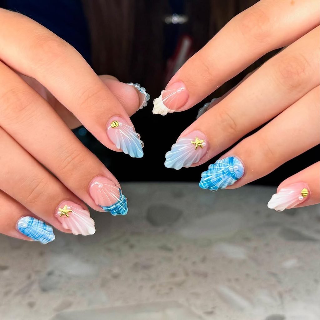 Seashell Pearl Nails