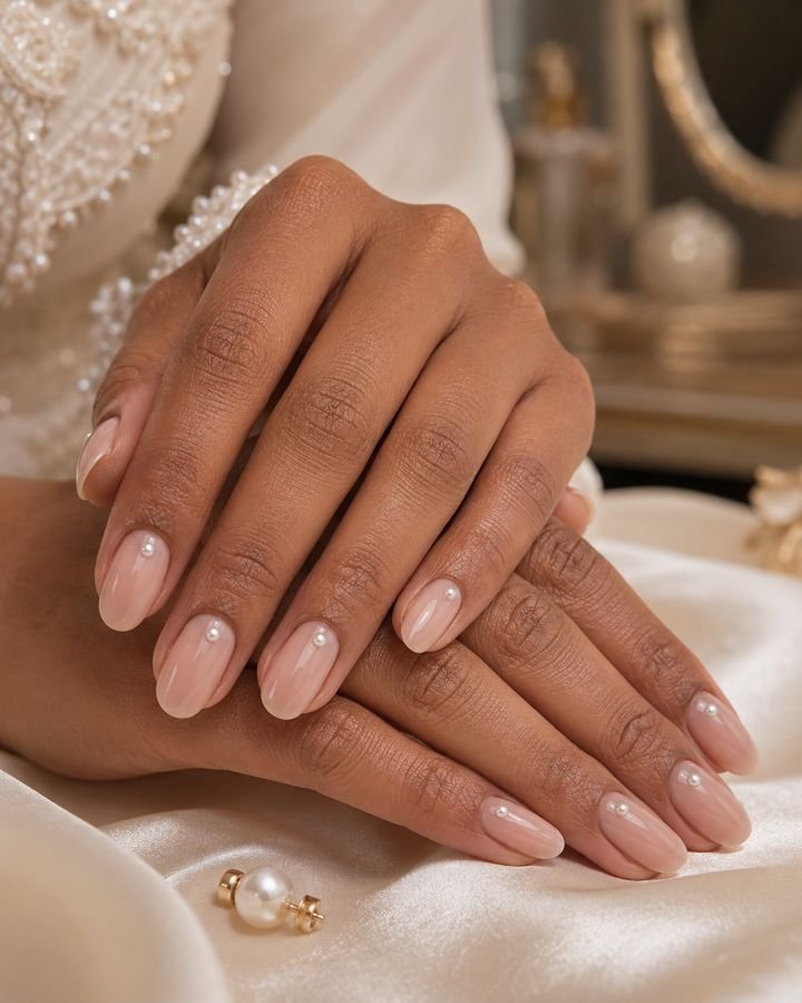 Sheer Nude Nails With Pearl Cuticles