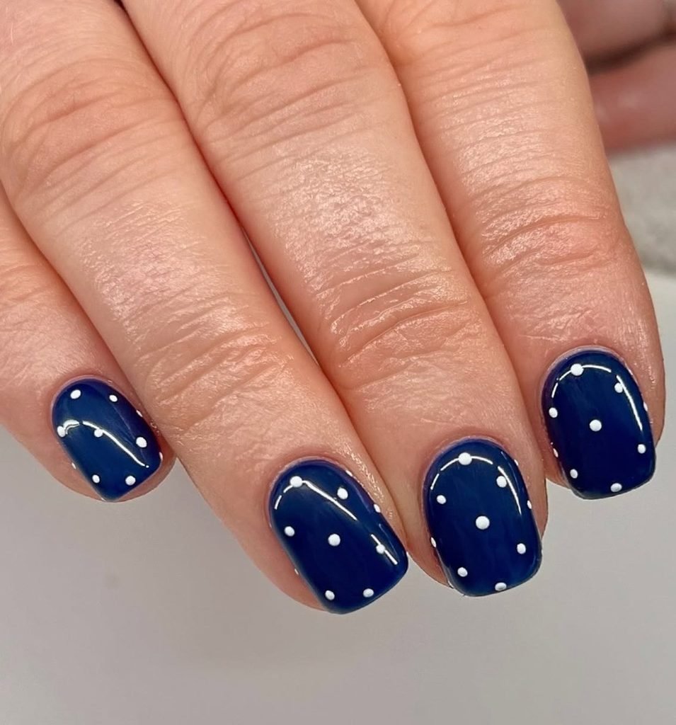 Short Navy Blue Squoval Nails