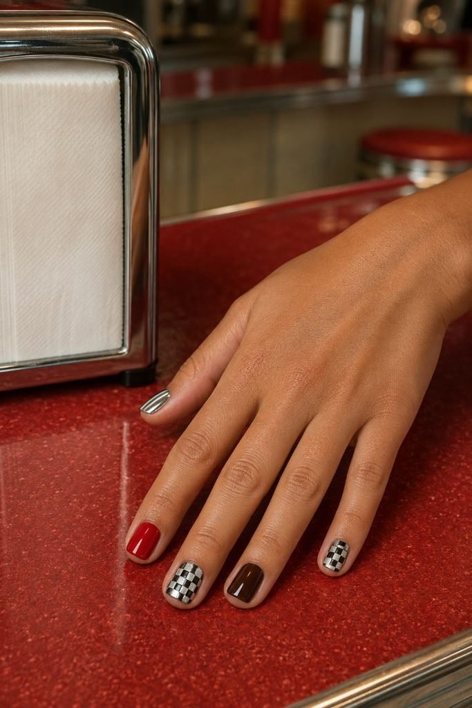 Silver Checkerboard Nails