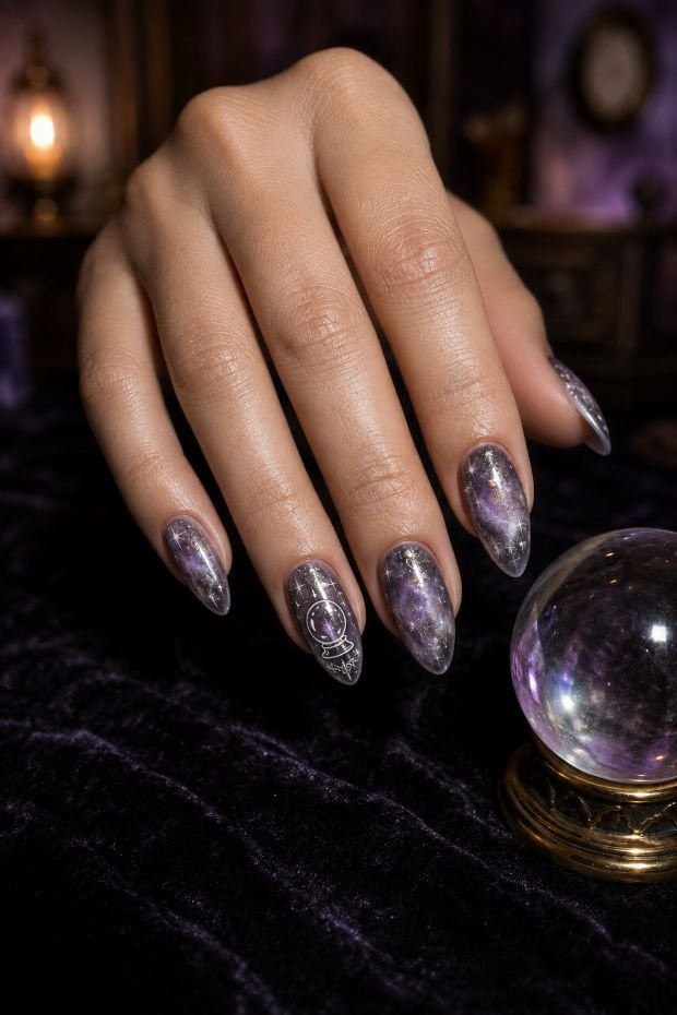 Smoky Crystal-Ball Aura Nails