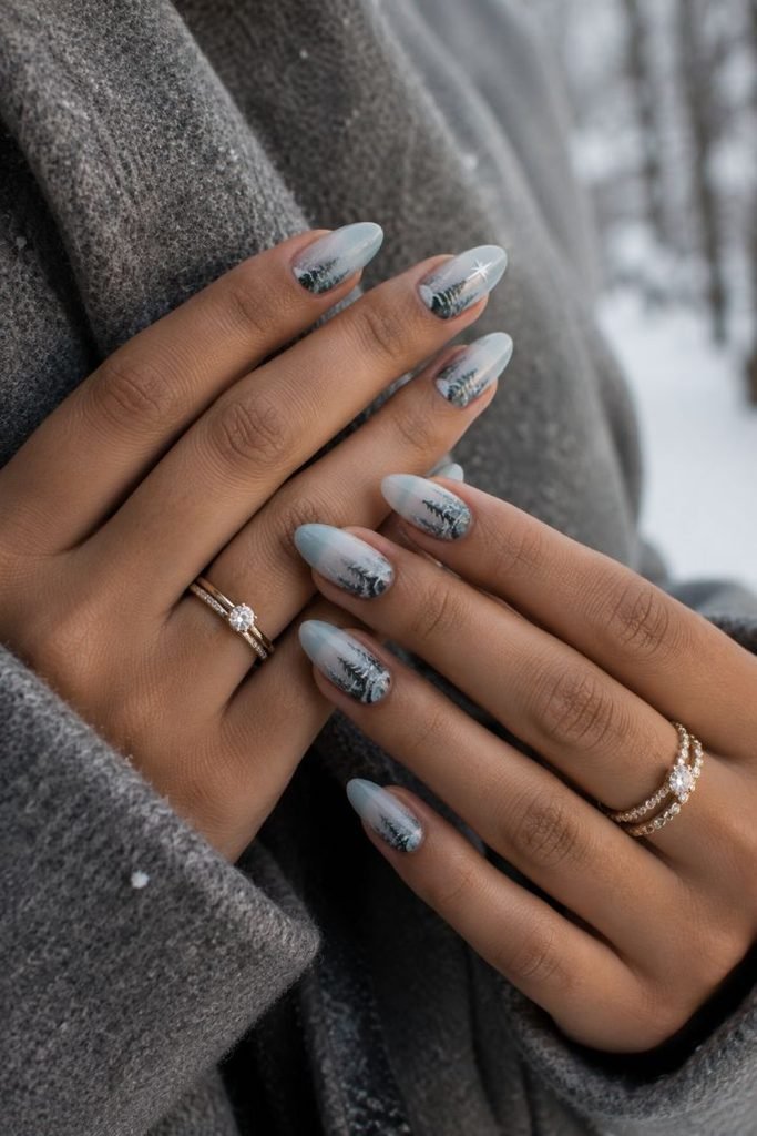 Snowy Evergreen Forest Nails