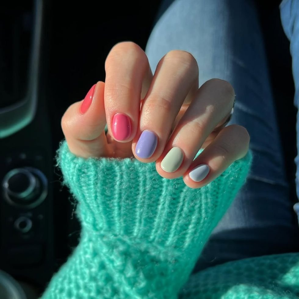 Soft Rainbow Skittle Nails