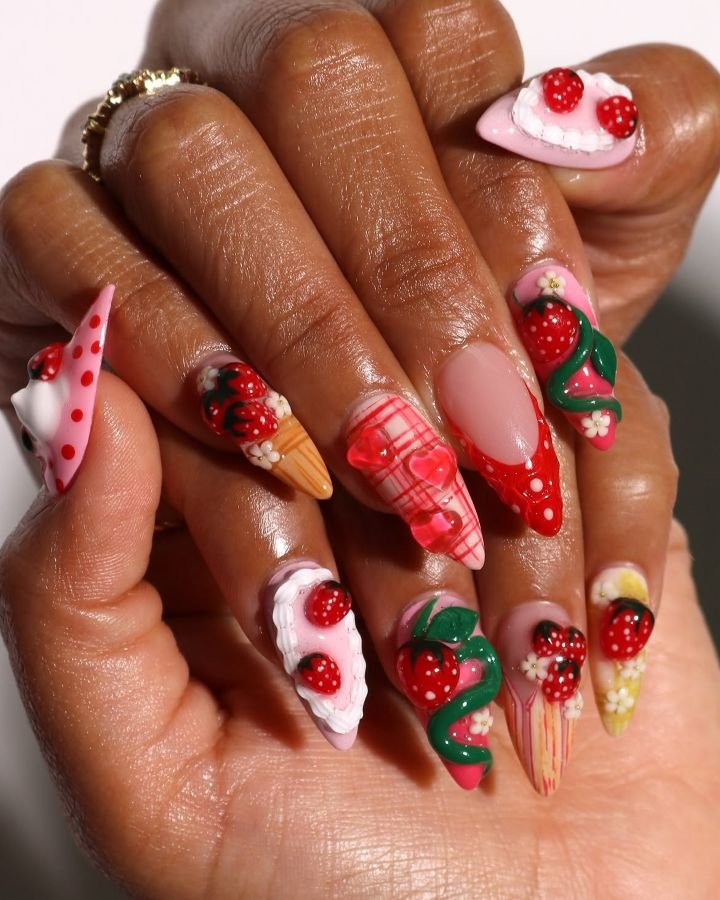 Strawberry Jelly Picnic Nails
