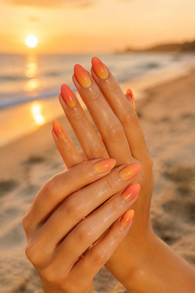 Sunset Ombre Beach Nails