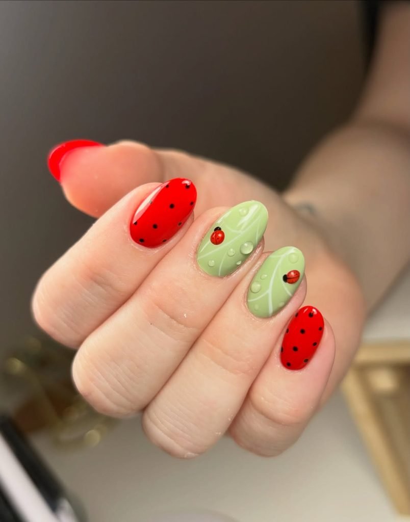 Tiny Ladybug Garden Nails