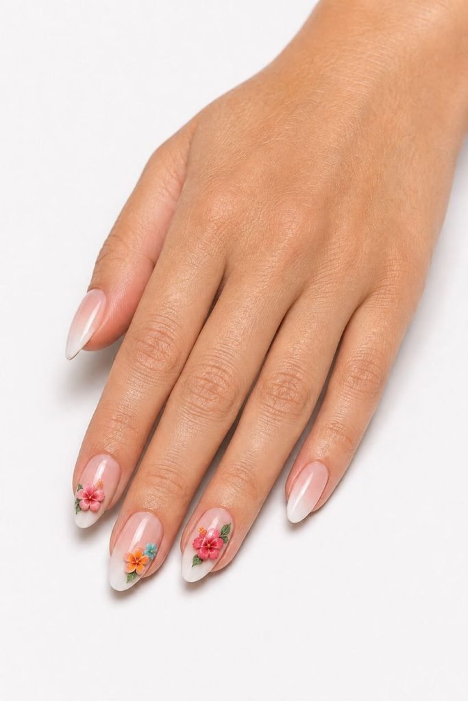 Tropical Floral French Ombre Nails