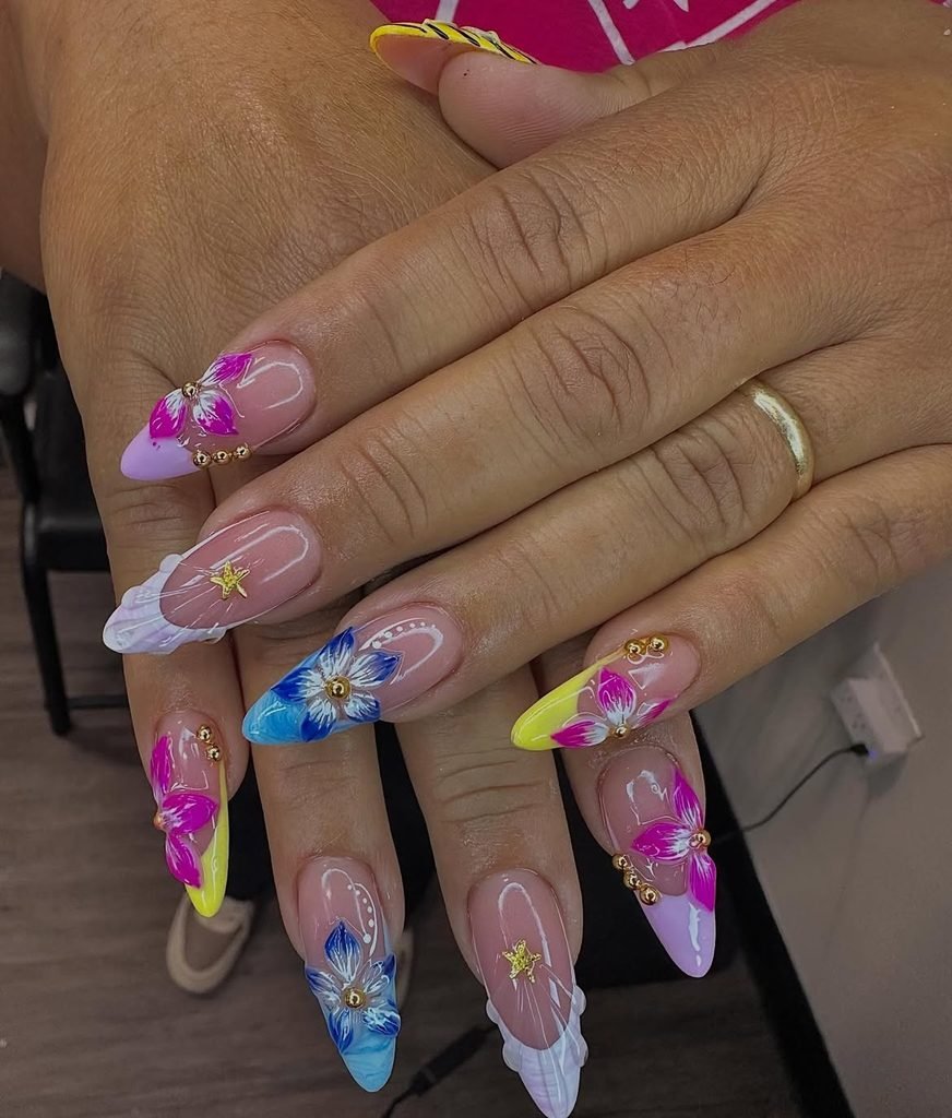 Tropical Flower Accent Nails