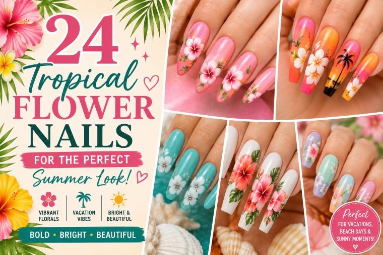 24 Tropical Flower Nails