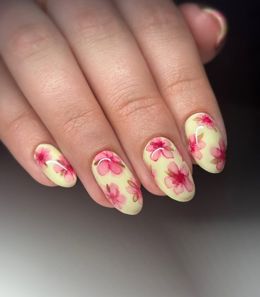 Watercolor Tropical Flower Nails
