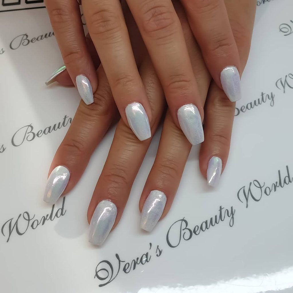 White Pearl Coffin Nails