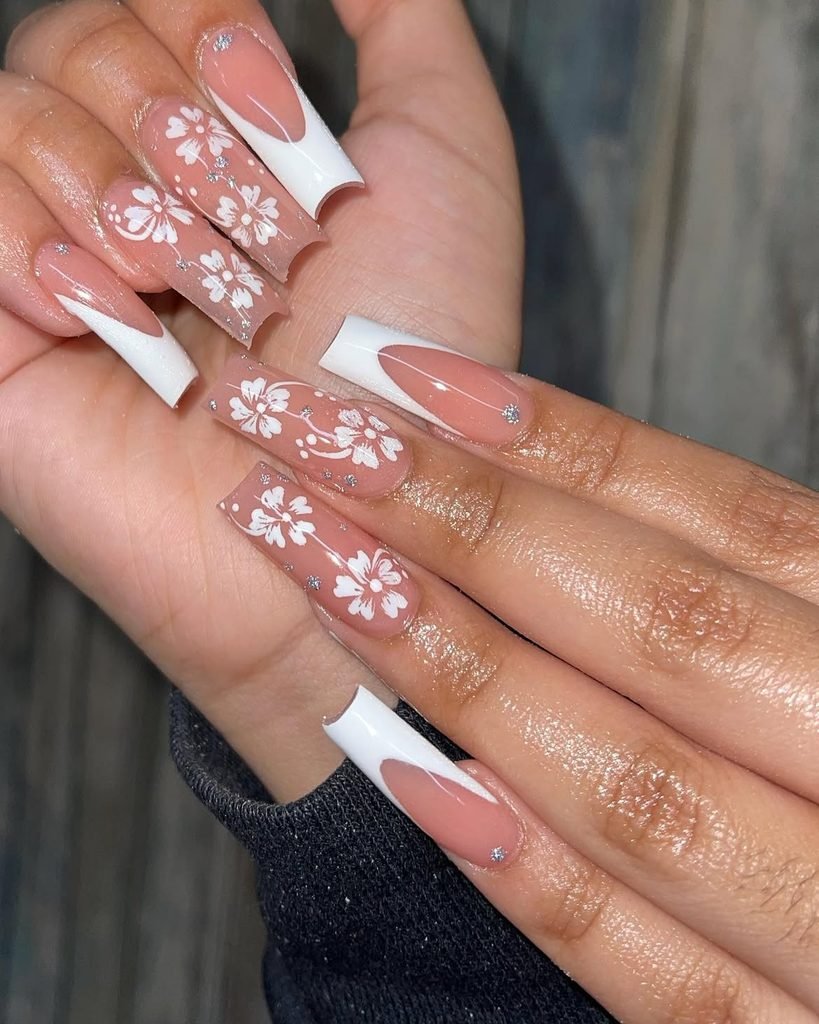 White Tropical Bloom Nails