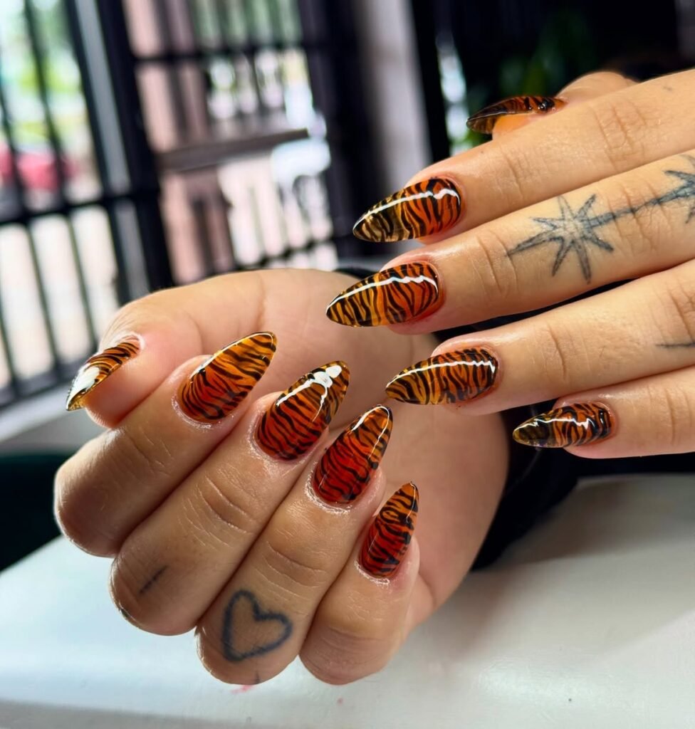  Orange Animal Print Nails