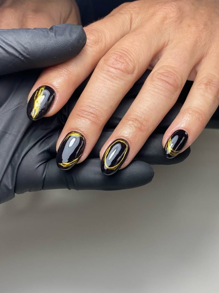Black and Gold Coffin Nails