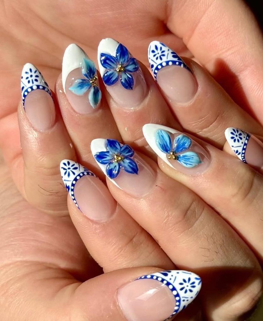 Blue Lagoon Floral Nails