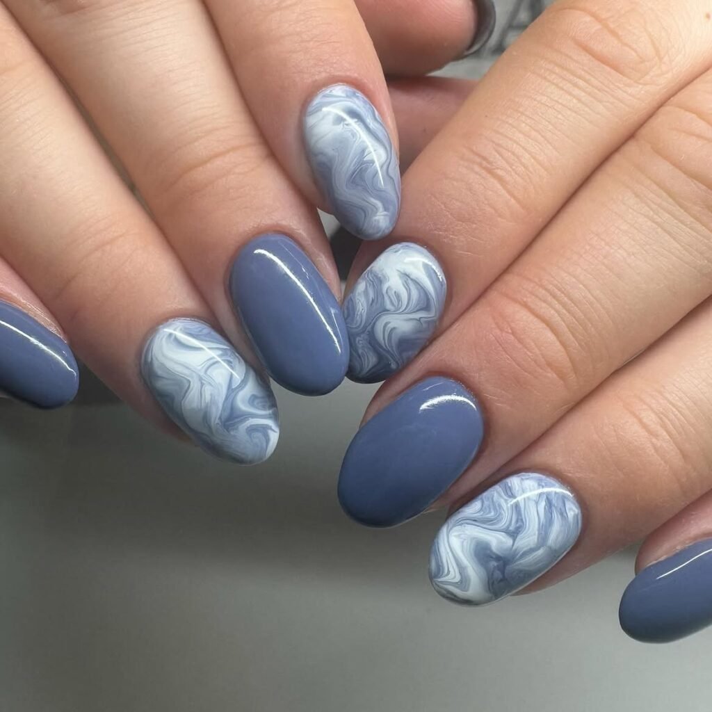 Blueberry Milk Marble Nails
