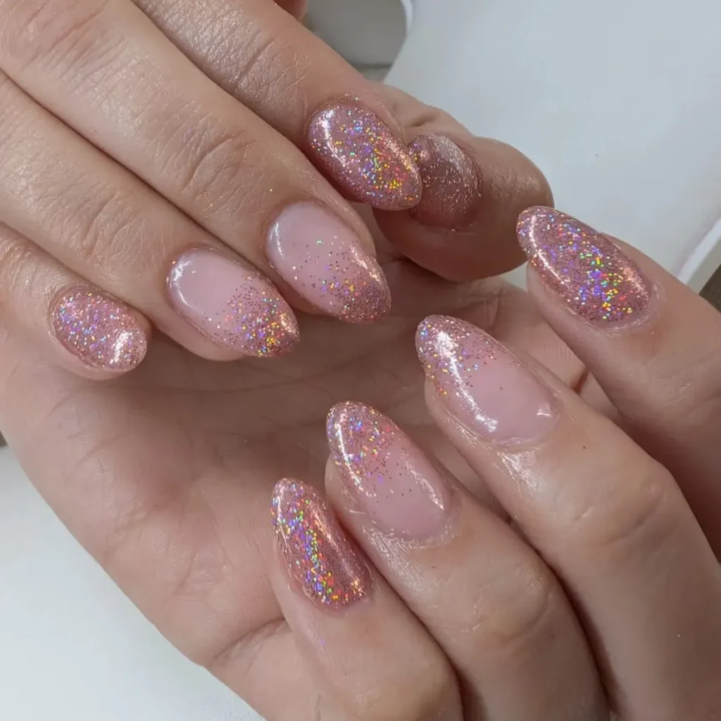 Blush Pink Glitter Ombre Nails