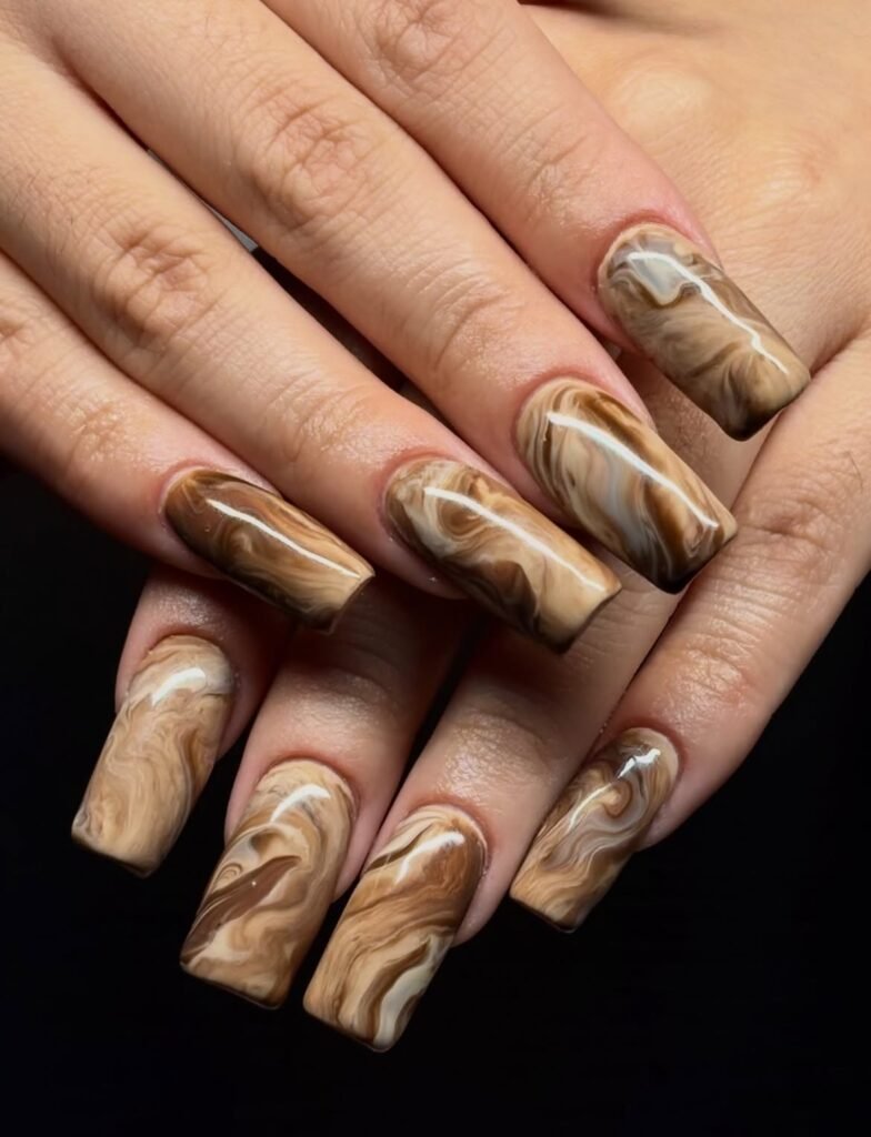 Brown Marble Nails